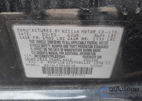 2023 Nissan Versa 1.6 Sv Xtronic Cvt z USA, uszkodzony, nr VIN 3N1CN8EV7PL837541